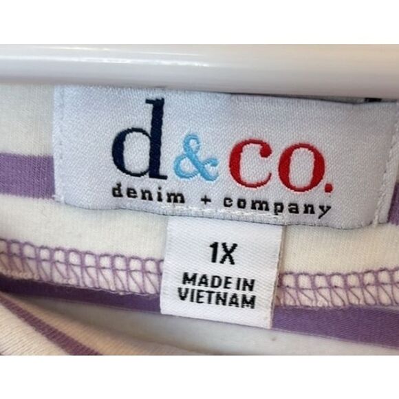 Denim & Co Purple Lace Striped Top Womens Plus Size 1x Round Neck 3/4 Sleeve - Picture 3 of 4